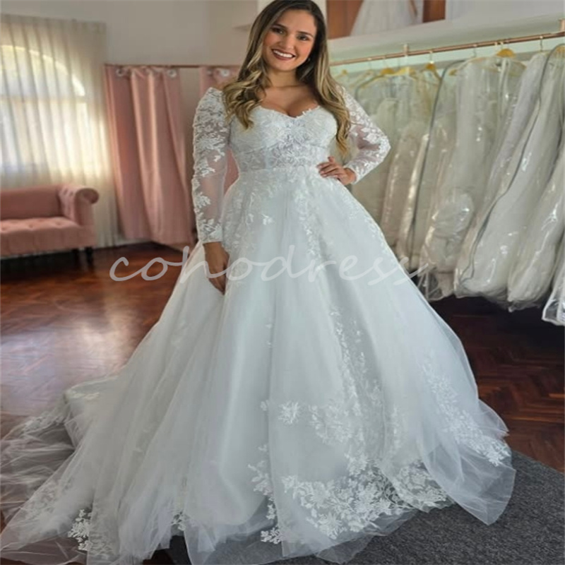 Gatsby Boho Wedding Dress V Neck Long Sleeve Bohemian Bride Dress Appliques A Line Tulle Beach Bridal Gowns Korean Robe De Mariee 2025 Lace Civil Coun