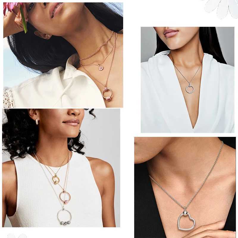 Simple 925 Silver Moment Heart Pendant O-shaped Charm Original Basic Chain Set Necklace DIY Anniversary Gift W241230