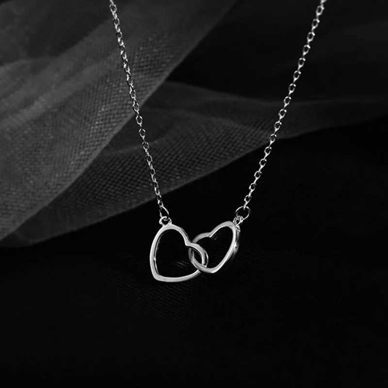 New 925 sterling silver double ring heart-shaped necklace womens clavicle chain simple temperature necklace wedding jewelry accessories W241230