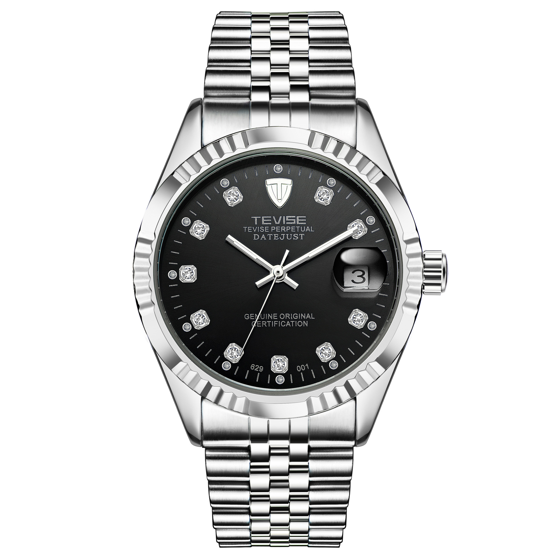 TEVISE Mechanical Watchs Men Waterproof Business Calendar Watch, a Simple Stainless Steel Designer Mens Watch Luminous Automatic Wristwatch T011 629-0