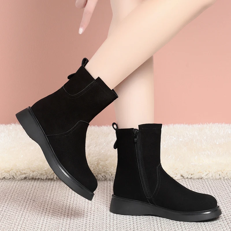 AIYUQI Snow Boots Women Winter Shoes Genuine Leather Wedge Women Ankle Boots Natural Wool Warm Women Ankle Bootiess