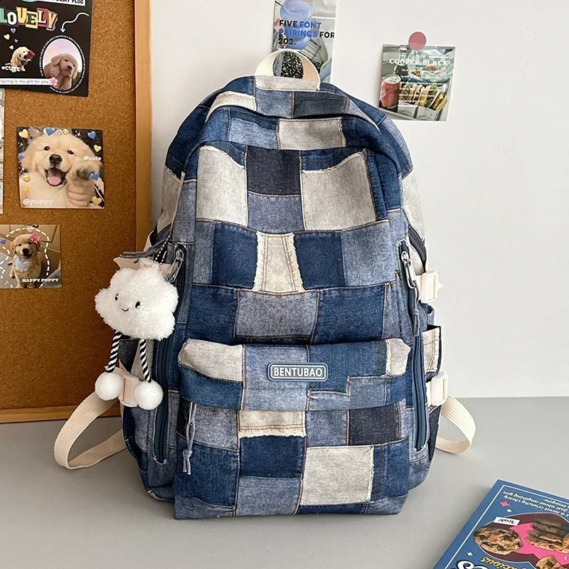 Cowboy Contrasting Color Backpack Casual Versatile Personalized Backpack Niche n Large Capacity Student Travel Bag 241230