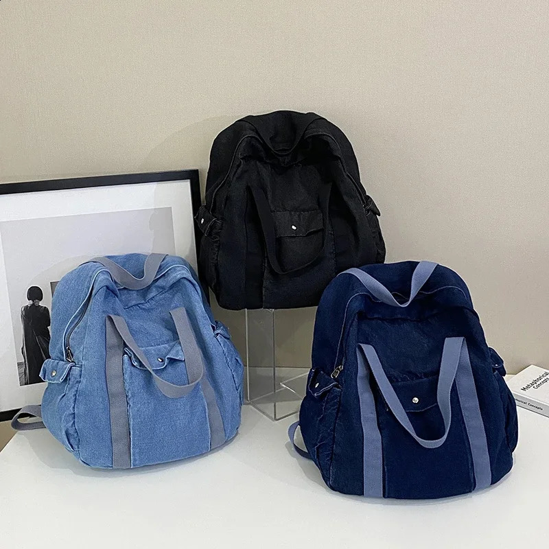 Casual Fashion Denim School Bags Large Capacity Zipper 2025 High Quality Personality Youth Backpacks for Women Softback 241230