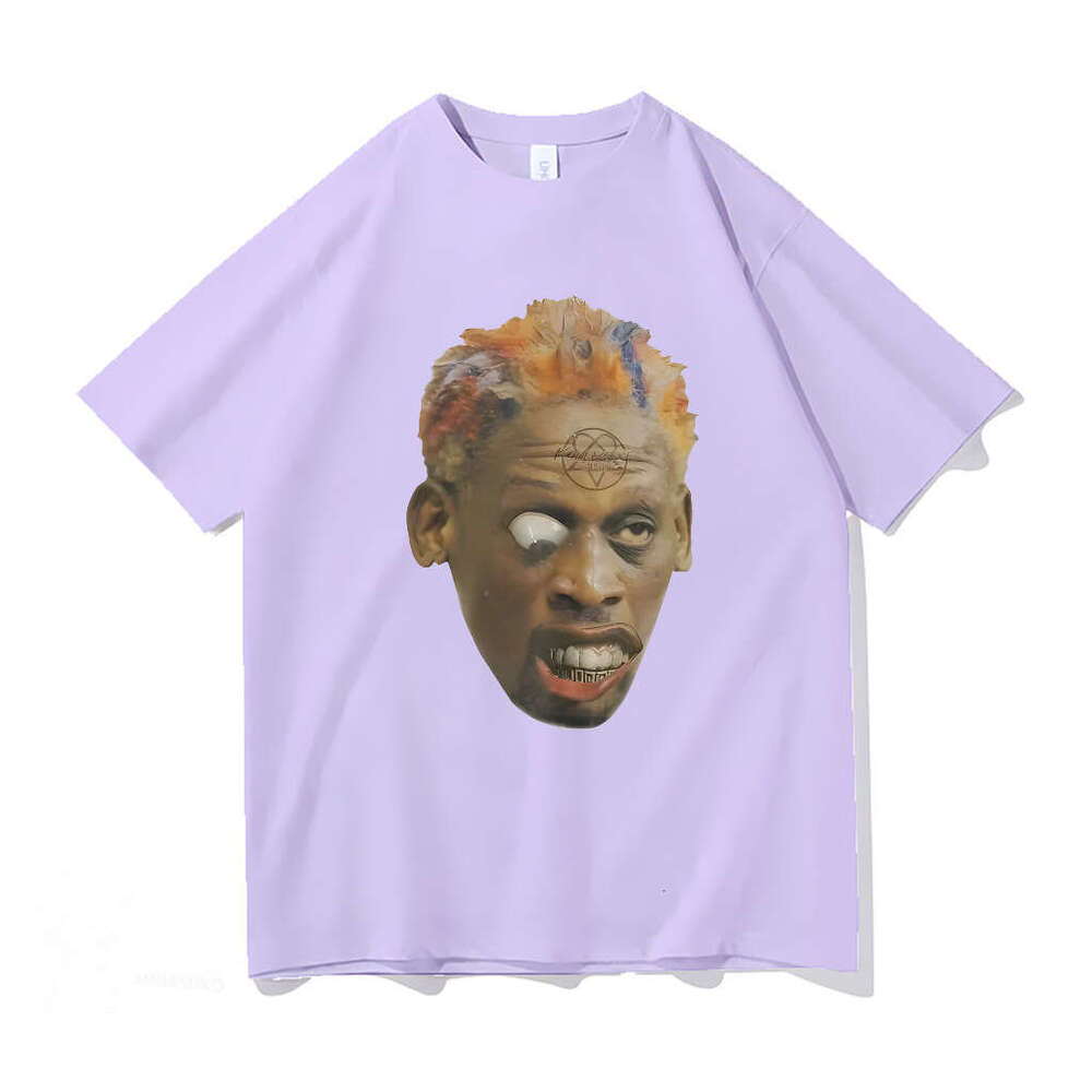 American style black portrait printed short sleeved t-shirt for men and women ins loose street hip-hop rapper top