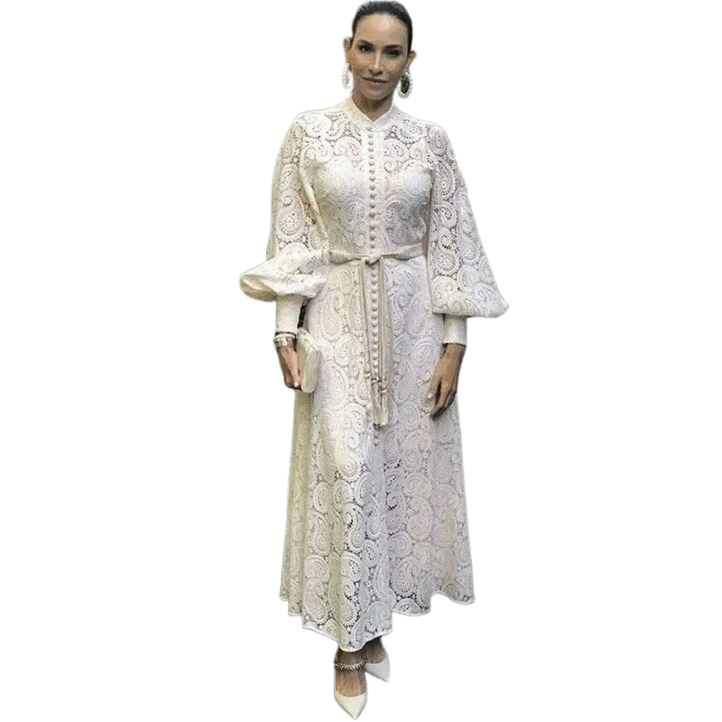 Vintage Arabic Lace Prom Dresses Ankle Length A-Line Ivory Evening Formal Dress High Neck Long Sleeves Celebrity Party Gown 2025