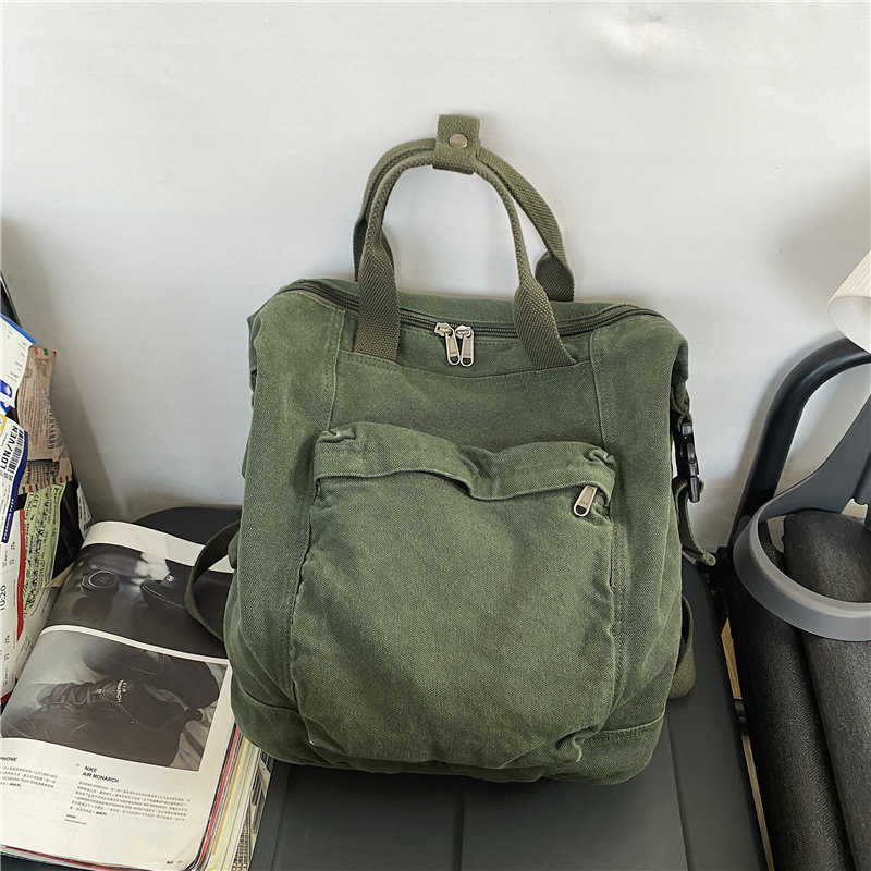 Ins style schoolbag female solid color large capacity backpack college student lazy Feng Shui wash used Canvas Backpack 241230