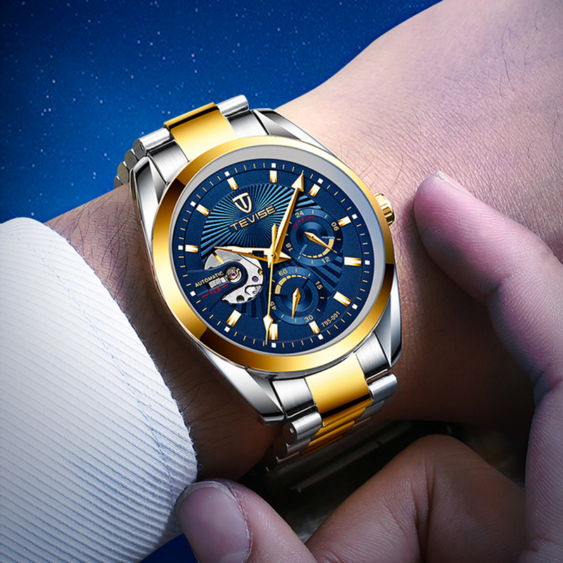 TEVISE Automatic Mechanical Watchs Men Five-needle Multifunctional Business Watch Waterproof Classic Wrist Watches T014