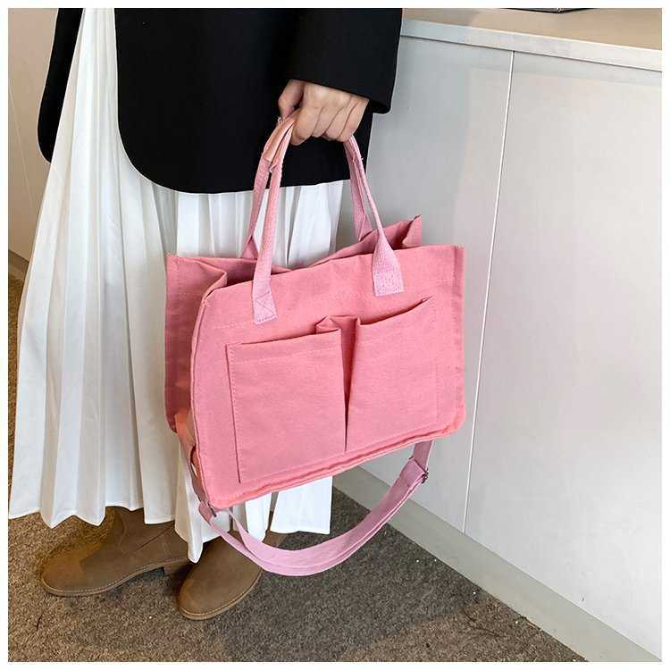 College Student Class Canvas Bag, Female 2024 New Casual Versatile Shoulder Bag, Large Capacity Commuting Tote Bag
