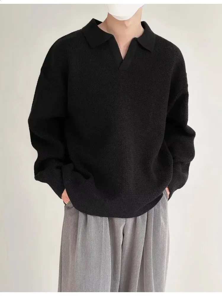 Knitted Sweater Men Old Money Oversize Casual Pullovers for Man Autumn Winter Khaki Polo Tops Male Streetwear Korean 241230