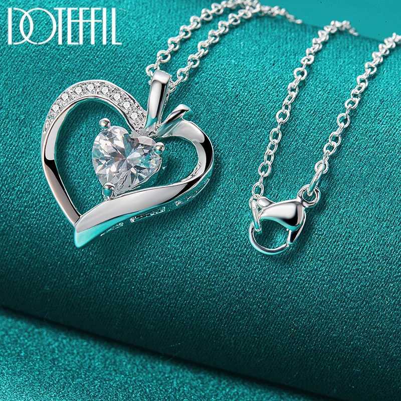 DOTEFFIL 925 sterling silver 16-30 inch chain AAA zircon heart-shaped pendant necklace womens wedding engagement charm jewelry W241230