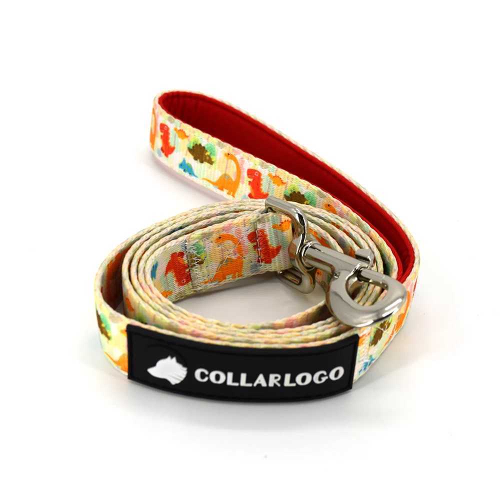 Adjustable Pet Dog Collar Durable Soft Cute Creative Colored Dinosaur Design Leash Neoprene Harness Poop Bag DispenserXJ241230