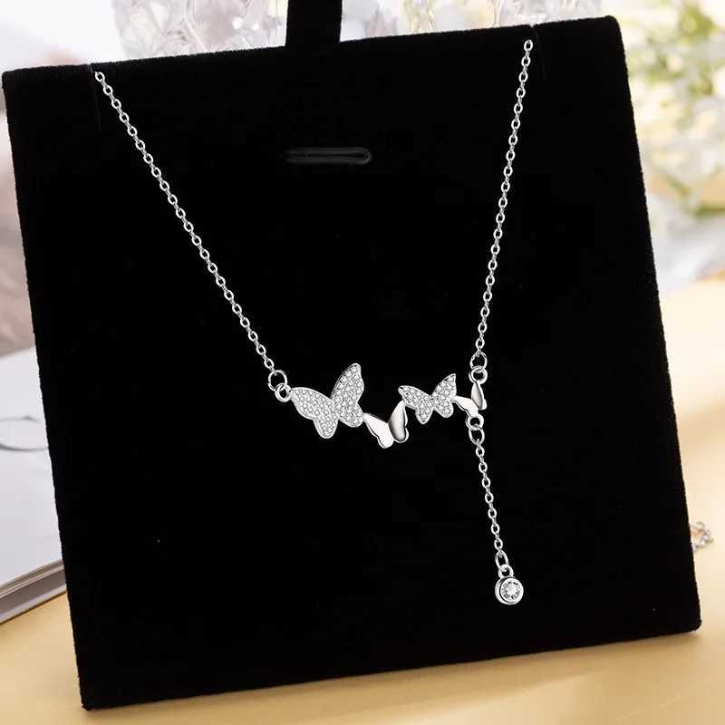 Christmas gift 925 sterling silver sSparkling diamond butterfly necklace fashion tassel Collaone chain Birtay gift jewelry W241230