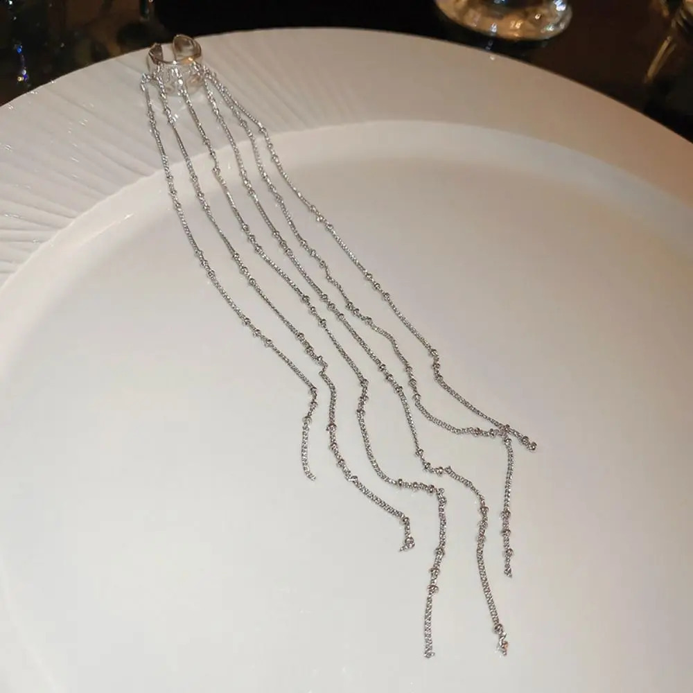 Fashion Cshaped Long Tassel Ear Clip Personality Minority Irregular Alloy Cuff for Women Party Jewelry 241225