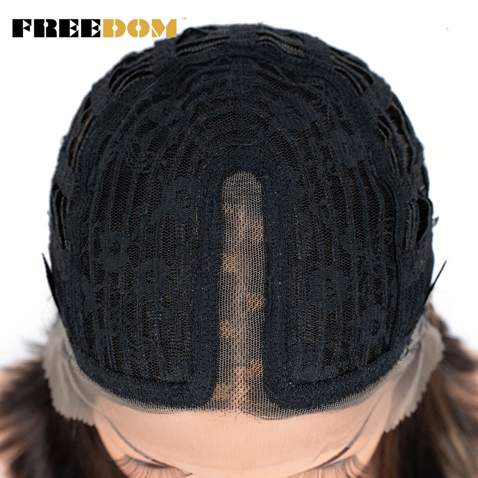 FREEDOM Short Bob Synthetic Straight Ombre Blue Pink Ginger Blonde Lace Wigs For Black Women Middle Part Cosplay Wig