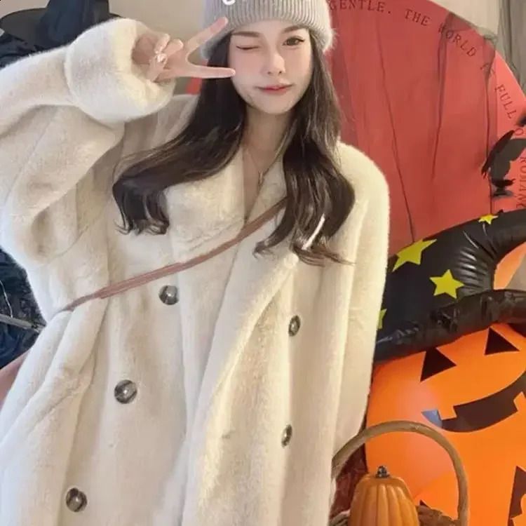 Suit collar long coat 2024 autumn and winter rabbit fur thickened warm highend environmentally friendly 241223