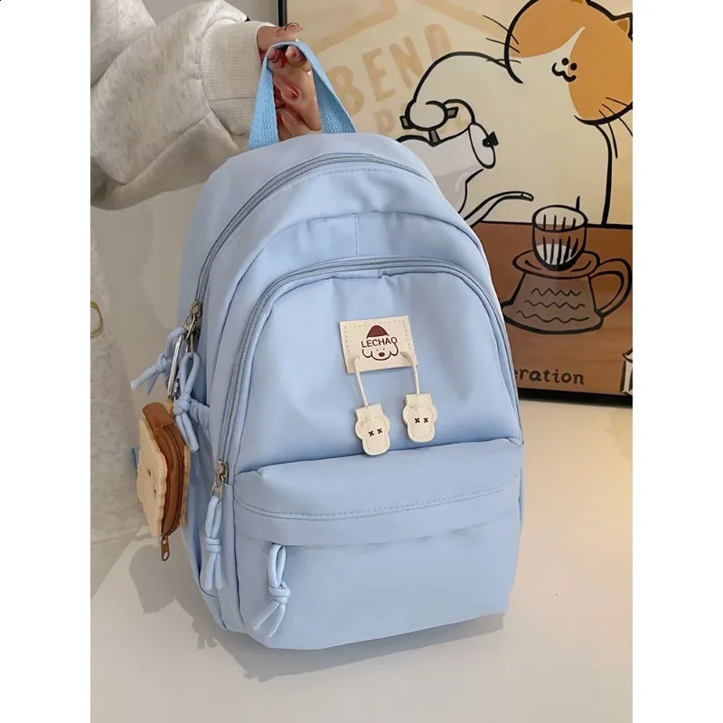 Large Capacity Solid Nylon Zipper Casual School Bags High Quality Soft Interior Zipper Pocket Versatile Backpack 241230