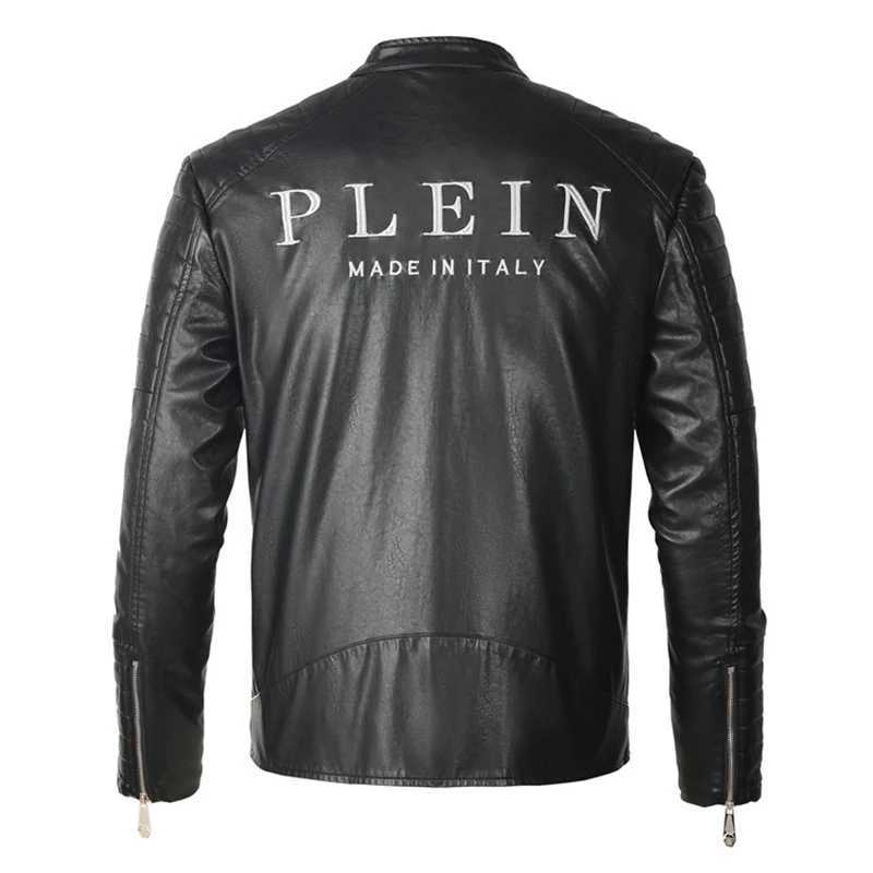 Men's Jackets 2024 Mens Leather Jacket Pu Alphabet Inlaid Fashion Motorcycle Jacket Top Winter Retro Luxury New UOMO Plein J241210