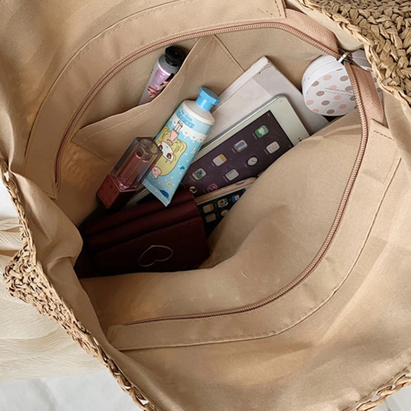 Handmade Woven Summer Beach Round Straw Bags for Women Rattan Shoulder Shopping Purse Female Bohemian Handbag 241227