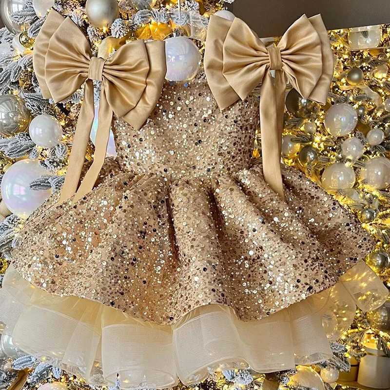 Girl's Dresses New Luxurious Child Birthday Party Dress Sparkly Girl Wedding Party Dress Puff Flower Girl Dress Cute Baby Dress First Gown Y25022