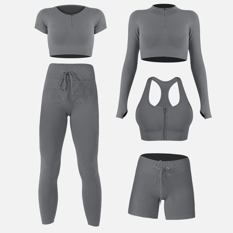 European and American women's new versatile zipper high waist yoga suit fashionable casual fitness yoga suit drawstring tight sports suit