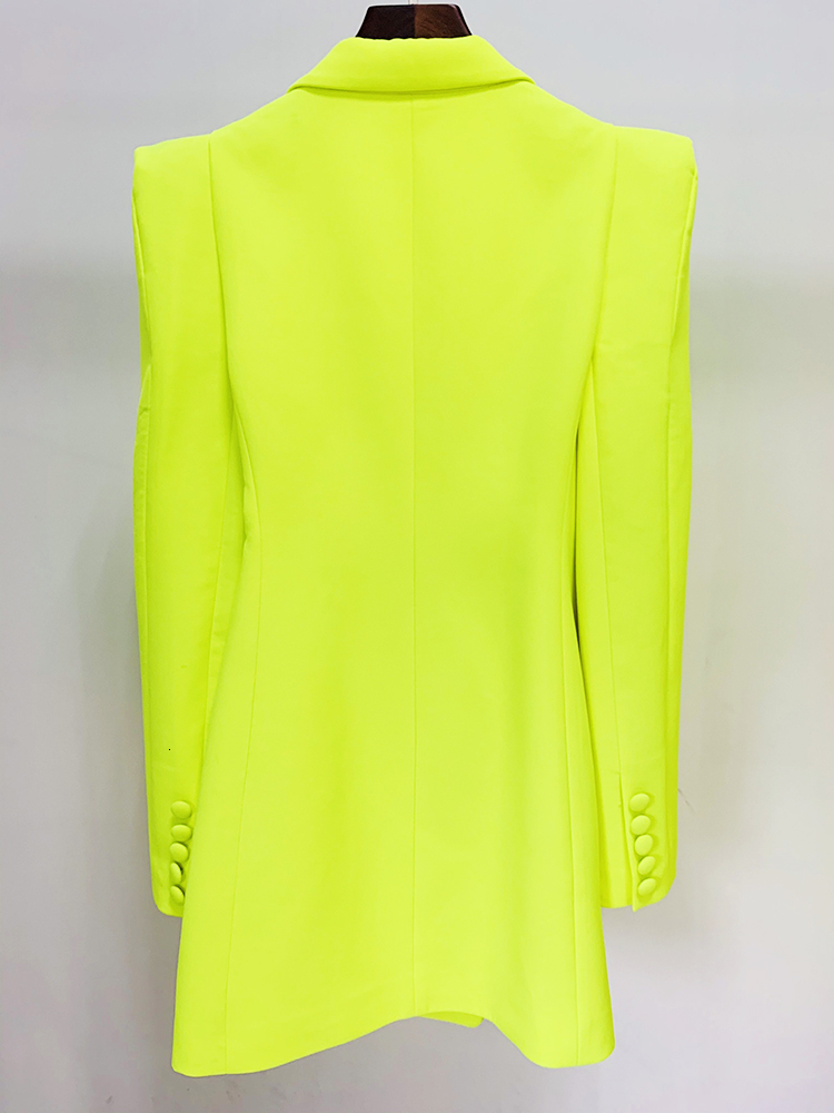 Newest Fashion Designer Jacket Women Peak Strong Shoulder Double Breasted Long Blazer Fluorescein