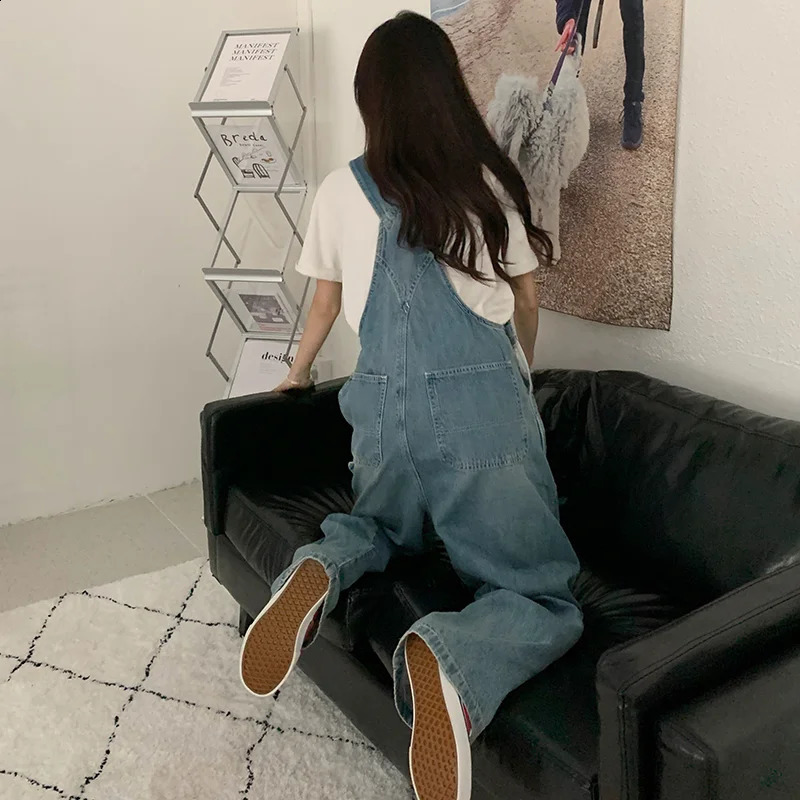 Casual Denim Jumpsuits Women Autumn Style Loose Jean Overalls Korean Baggy Wide Leg Rompers Woman 241230