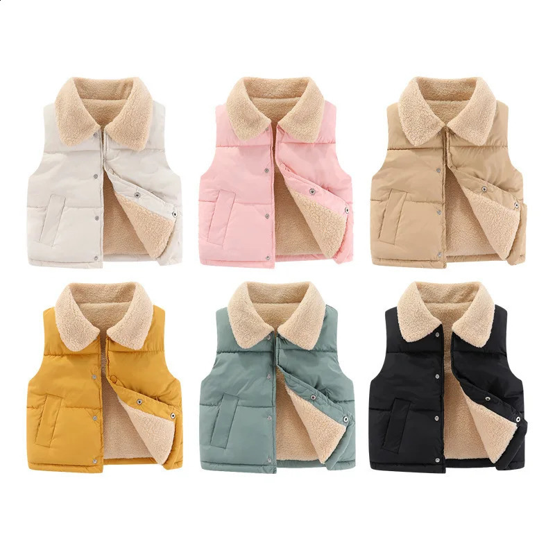 1pcs Girls Boys Down Vest Plush Vest Winter Baby Thickened Vests Boys Coat Girls Sleeveless Jacket Kids Waistcoat 241230