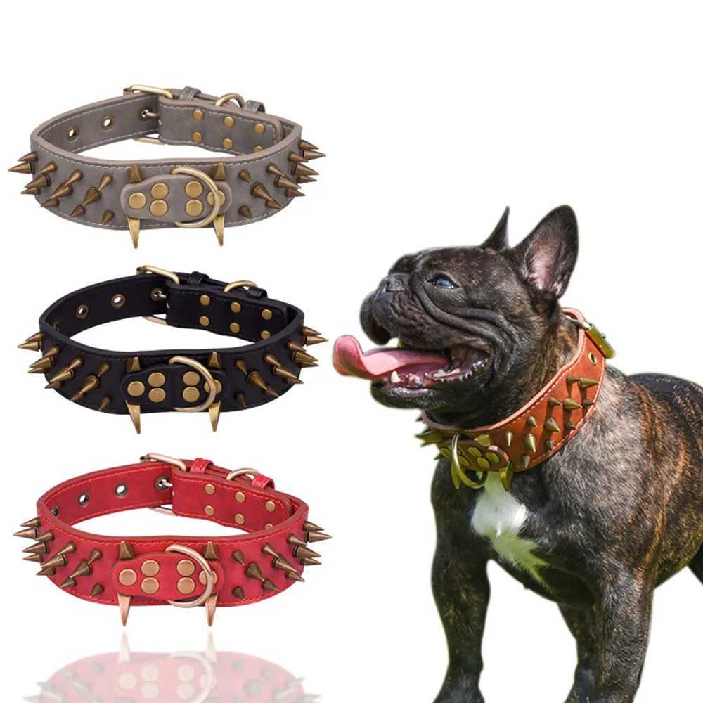 Dog Collars Dog Collar Sharp Spiked Studded Luxurious Padded Leather Pet Collars for Medium Large Dogs 2 Inch Width Dog Necklace Anti-BitingXJ241230 H