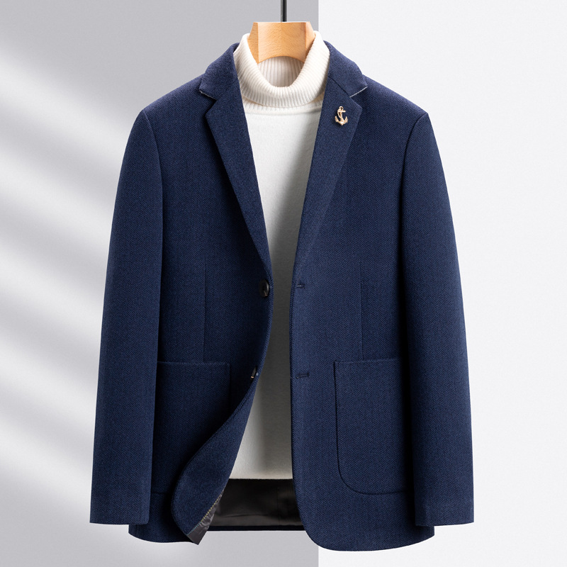 3688 Middle-Aged Autumn Wool Blend Suit Coat Stylish Woolen Jacket for Gentlemen