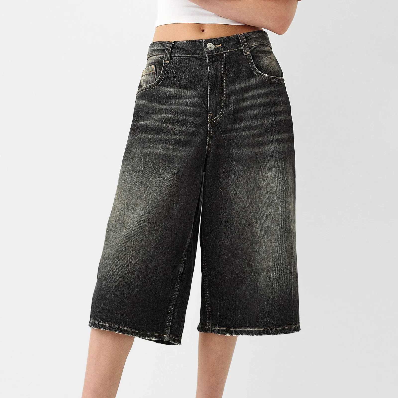 Women Y2k Vintage Denim Berda Shorts Wide Leg Jean Carpenter Shorts Baggy Knee Length Summer Jean Shorts Street StyleX241230