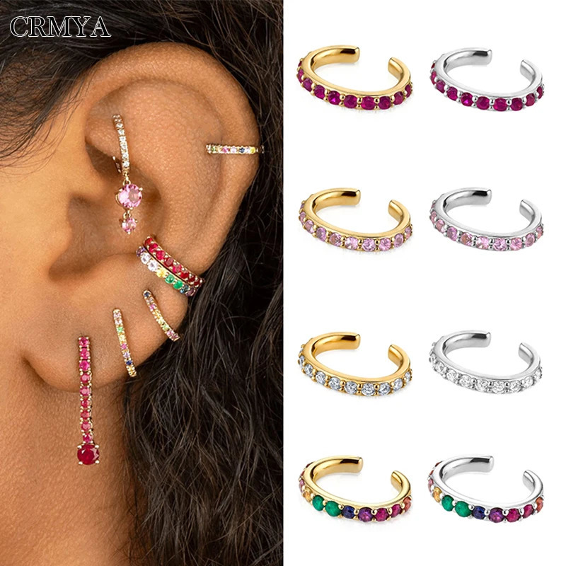 CRMYA Color CZ Zircon Womens Ear Cuff Vintage Gold Silver Filled Piercing For Women Clip Earrings Jewelry Wholesale 241225