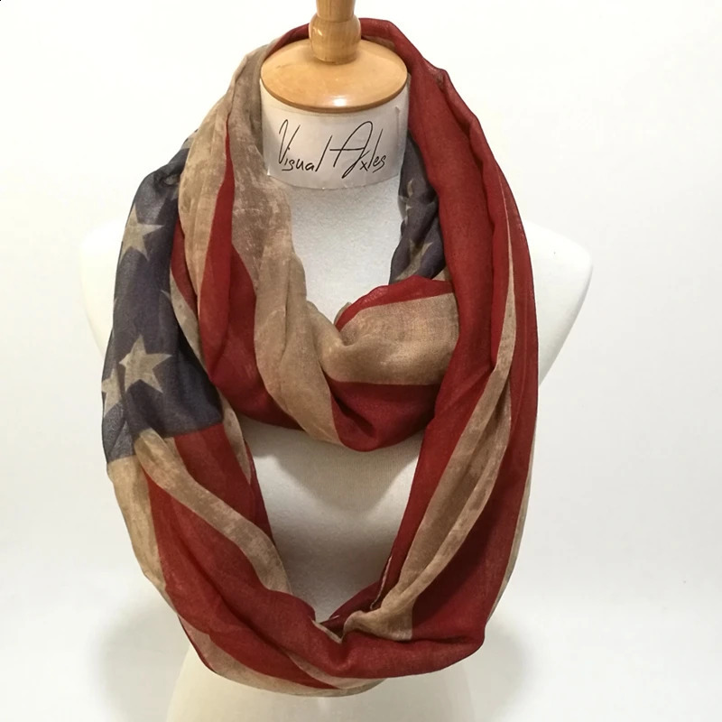 Vintage American Flag Scarf Women Soft Viscose Ring USA Festival Celebrate Shawl Femme Snood Neckerchief 241228