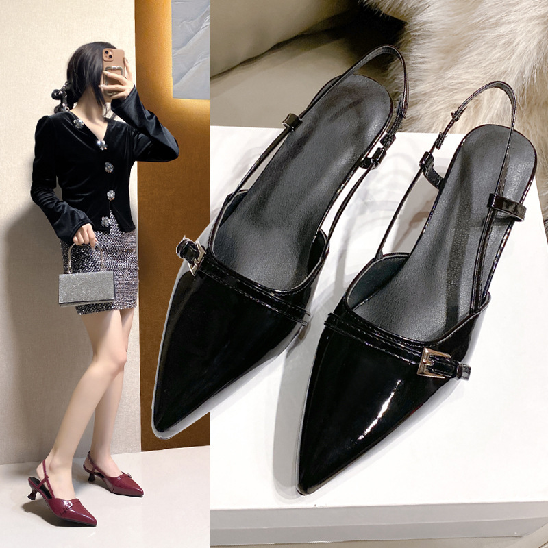 Women Dress Shoes Fashion High Heel Sandals Elegant French Gentle Style Triple Black Red Apricot fashion
