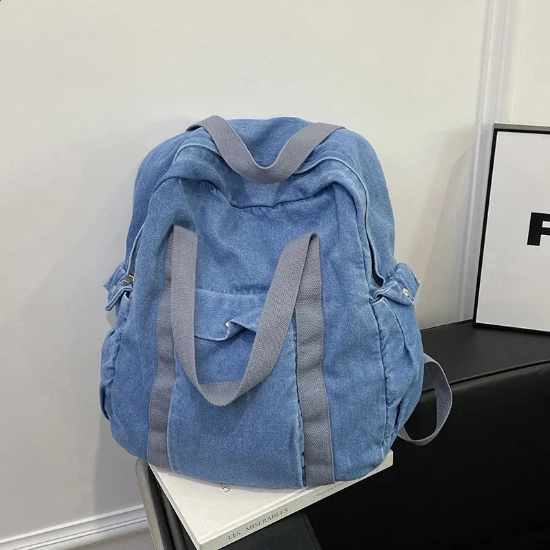 Casual Fashion Denim School Bags Large Capacity Zipper 2025 High Quality Personality Youth Backpacks for Women Softback 241230
