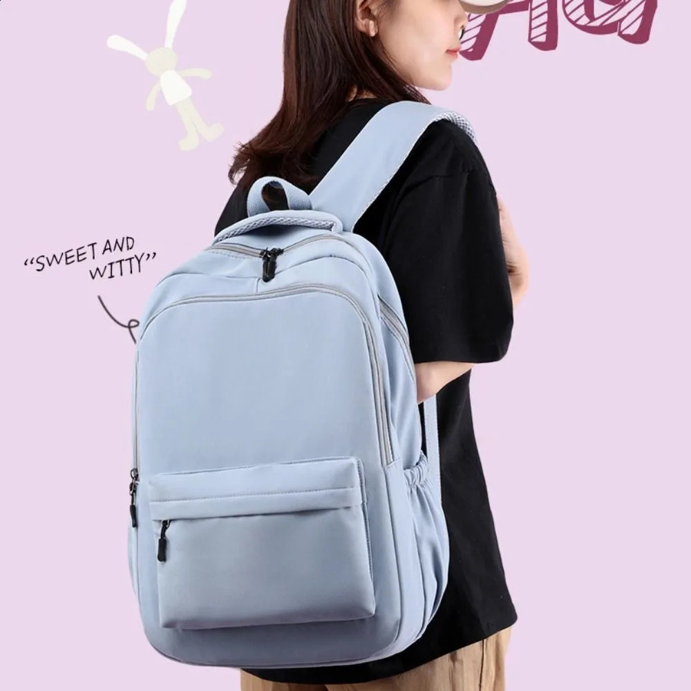 Fashion Large Capacity Womens Backpack Lightweight Oxford Versatile Backpack Solid Color School Bags Girls 241230