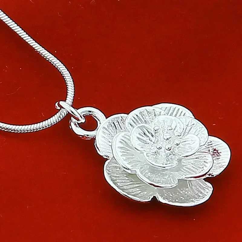 DOTEFFIL 925 sterling silver rose pendant necklace 18/20-24/26/30 inch snake chain used for womens wedding engagement jewelry W241230