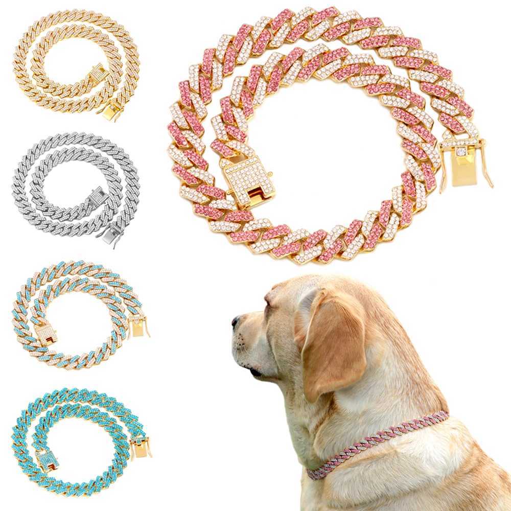 Dog Chain Diamond Cuban Link Chain With Design Secure Buckle Pet Cat Dogs Collar Necklaces Pet Items Accessories DropshippingXJ241230