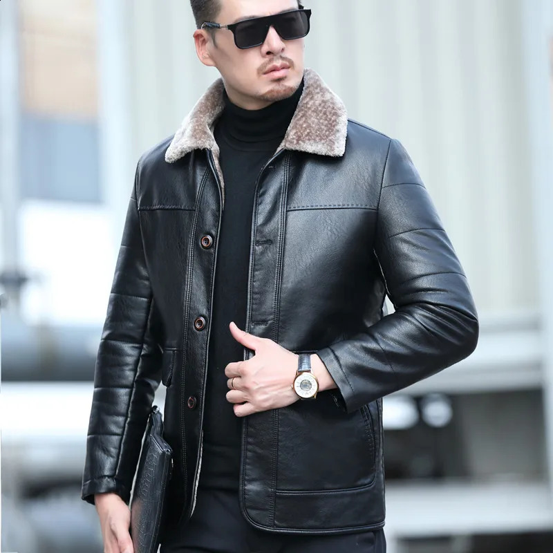 YX-838 Natural Leather Mens Autumn and Winter Sheepskin Casual Lapel Mid Length Business Leather Down Jacket Plus Size 250114
