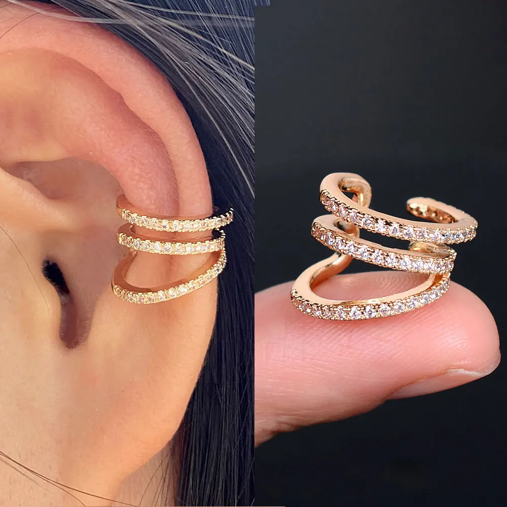 1Pc Fashion Geometry Crystal CZ Leaf Clip Earring For Women Without Piercing Punk Vintage Star Ear Cuff Wrap Adjustable Jewelry 241225