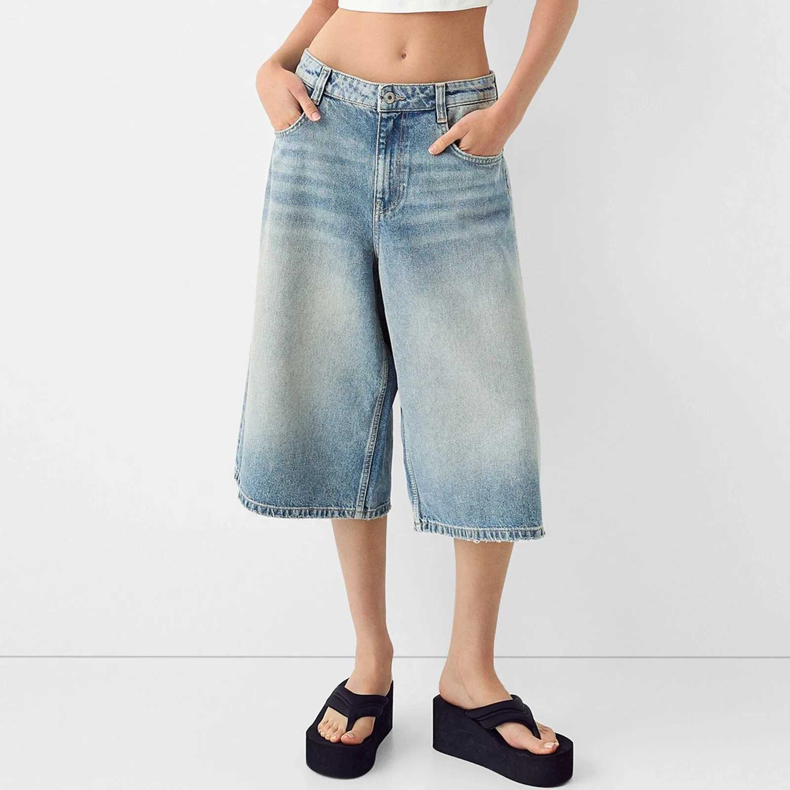 Women Y2k Vintage Denim Berda Shorts Wide Leg Jean Carpenter Shorts Baggy Knee Length Summer Jean Shorts Street StyleX241230