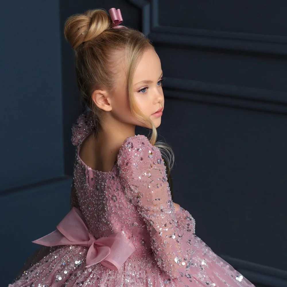 Girl's Dresses Pink Fluffy Sequin Applique Flower Girl Dress Sparkly Skirt Wedding Elegant Flower Childs Eucharistic Birthday Party DressY2412281