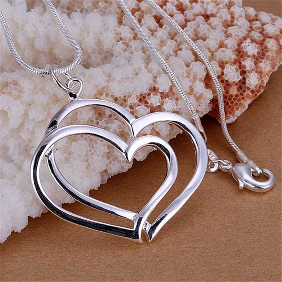 925 sterling silver double heart pendant necklace suitable for womens luxury fashion parties wedding decorations jewelry Christmas gifts W241230