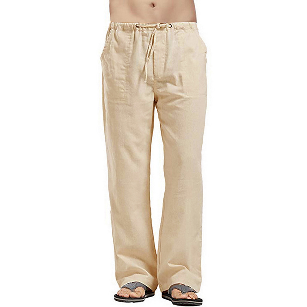 Mens Cotton Linen Long Pants Summer Drawstring Trousers Leisure Resort Trousers Men Thin Oversized Loose Straight Leg Pant