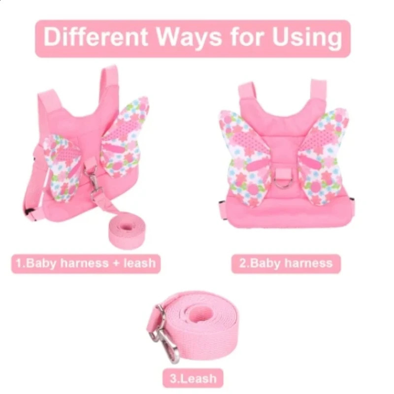 Childrens Anti Loss Bags Belt with Traction Rope Baby Bags Toddlers Leash Anti Lost Wrist Link Walking Safety Backpack Pink 241230