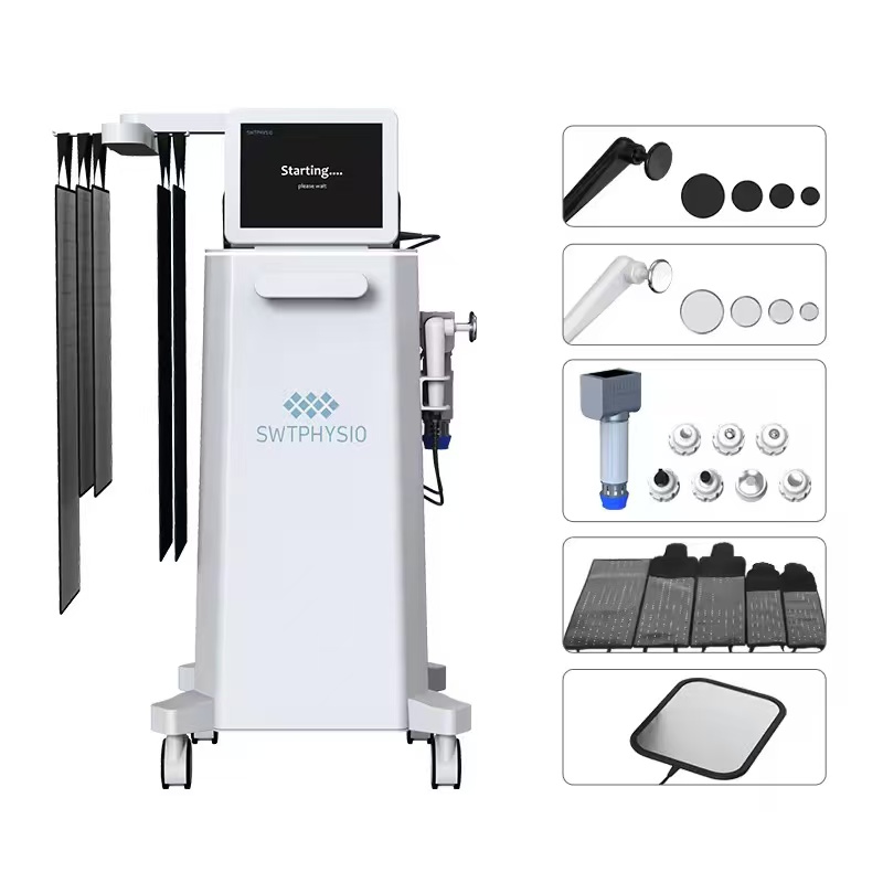 4 in 1 ESWT Extracorporeal Shockwave Physiotherapy Muscle Bone Joint Injury Rehabilitation 448K RF Tecar Skin Rejuvenation Maxlipo Red Laser Machine