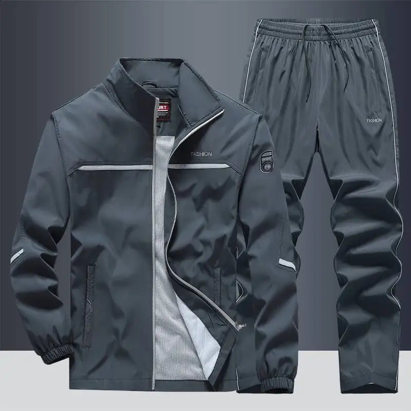 2024 Spring Autumn For Men Set Two Piece Black Casual Tracksuit Hip Hop Streetwear Running Sport Outdoor Fashion Clothes 241223