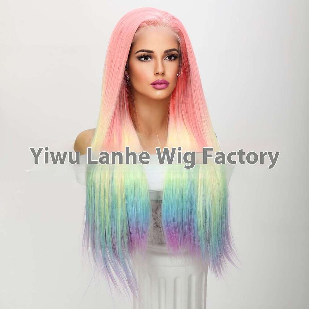 Lace Front Wig Cover T Shape High Quality 13 * 4 Star High-End Fashion Rainbow Gradient T-Shaped Lace Front Wig Kq2