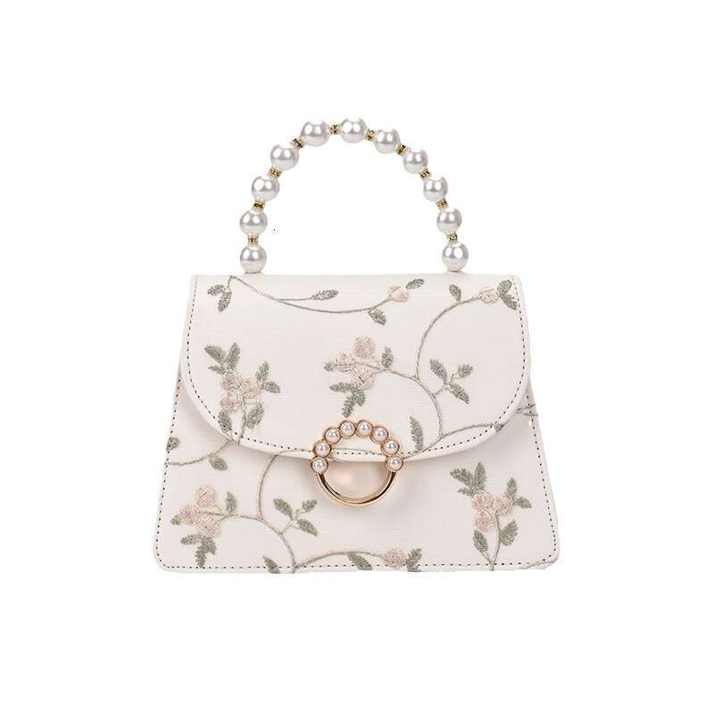 Lace Embroidered Handbag For Women In , New Chain Single Shoulder Women's Pearl Crossbody Bag, Chinese Style Portable Small Square Bags