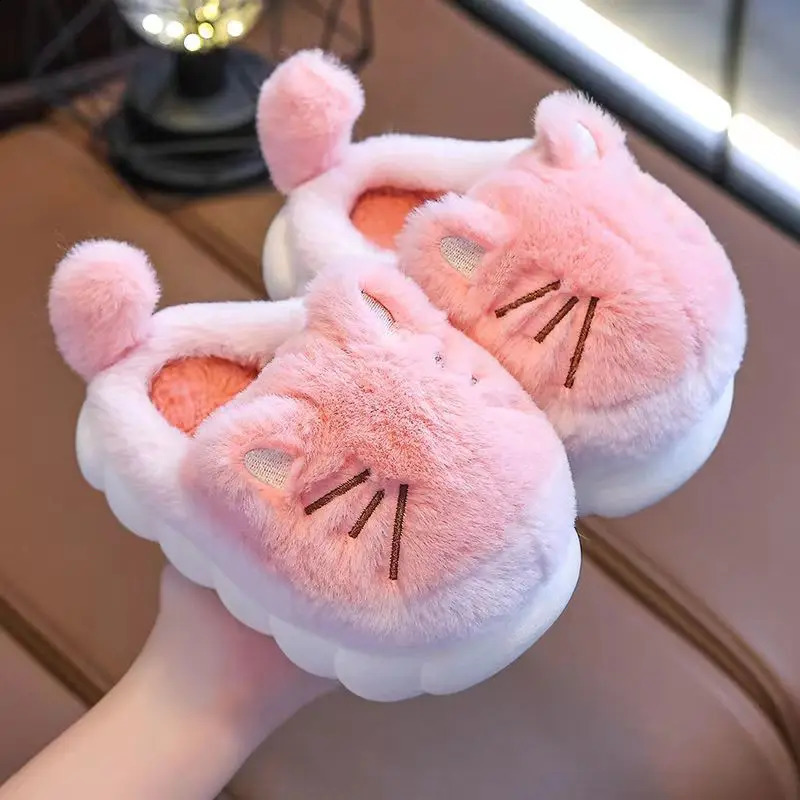 Winter Childrens Baotou Cotton Slippers Boys And Girls Soft Sole Non Sip Cartoon Plush Warm Home Slippers Fluffy Slippers 241230bj