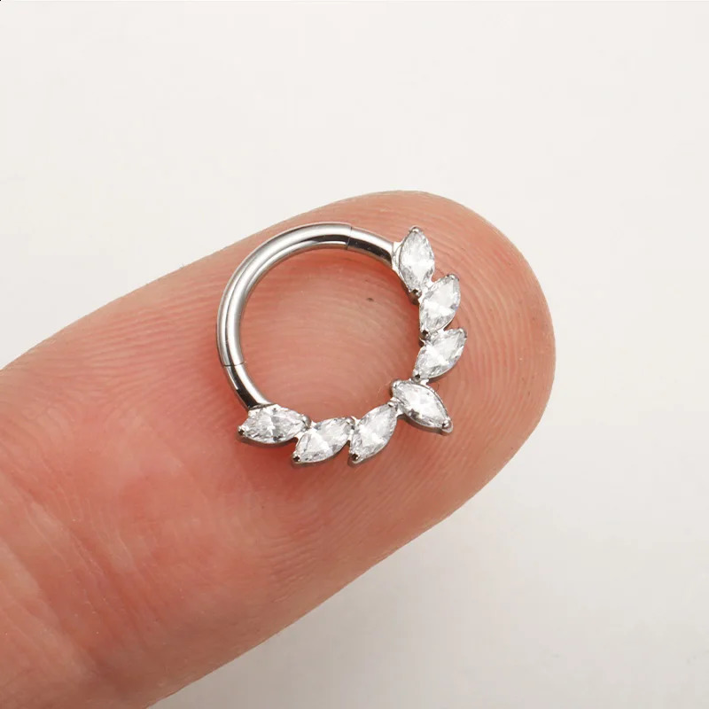 ASTM F136 Ear Piercing Marquise CZ Hinged Segment Nose Ring Cartilage Hoops Women Rook Septum Clicker Piercing Jewelry 241230